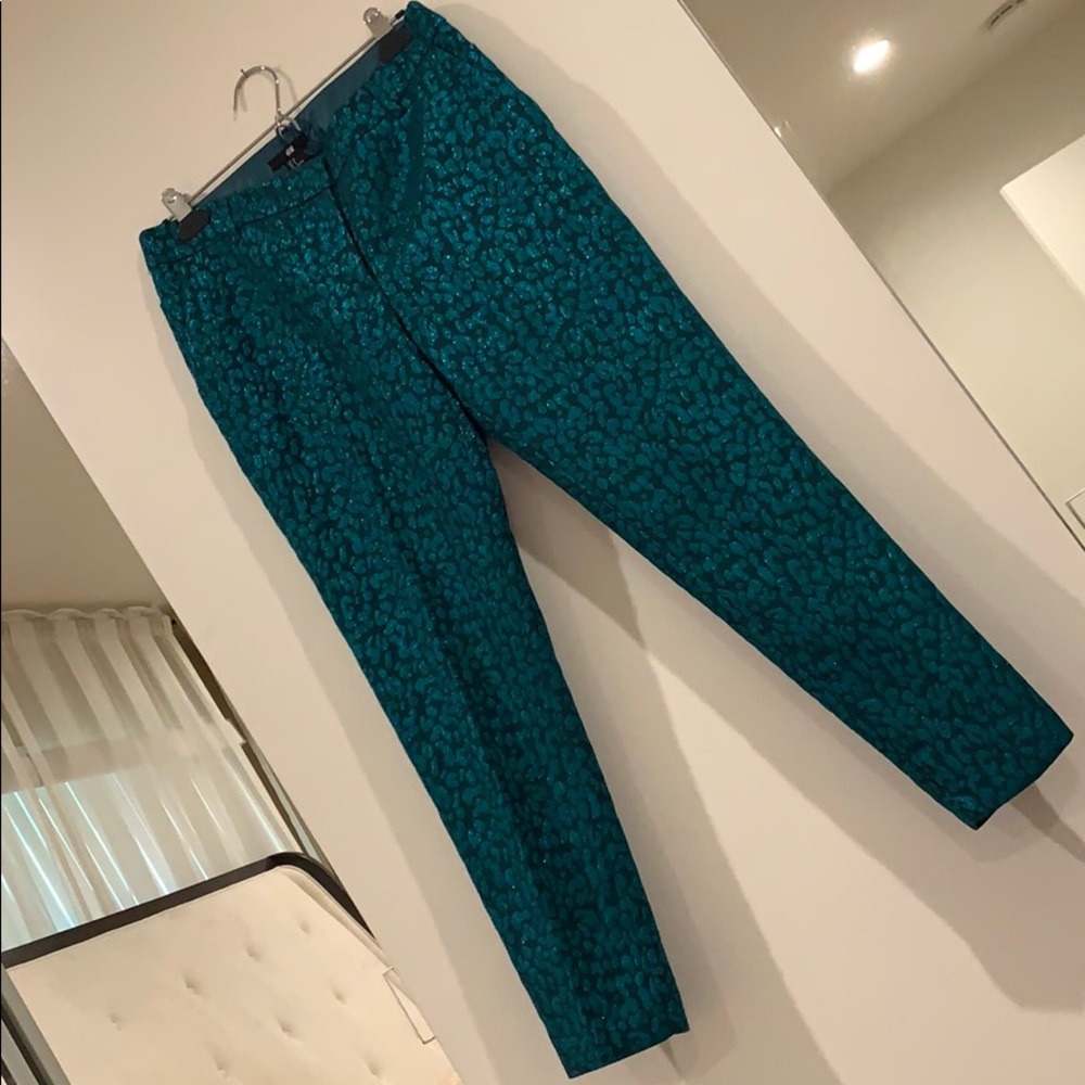 H&M - teal sparkle leopard ankle pants